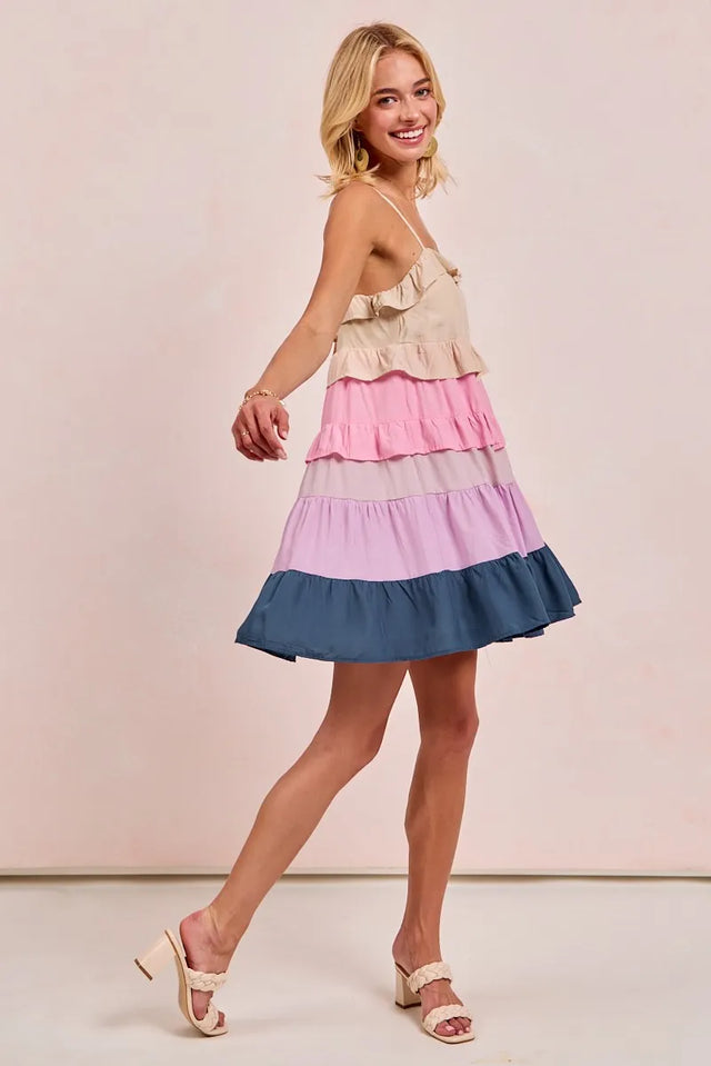 Drawstring High Waist Puff Sleeve Denim Mini Dress.