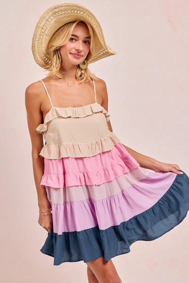 Drawstring Open Back Slit Sleeveless Midi Dress.