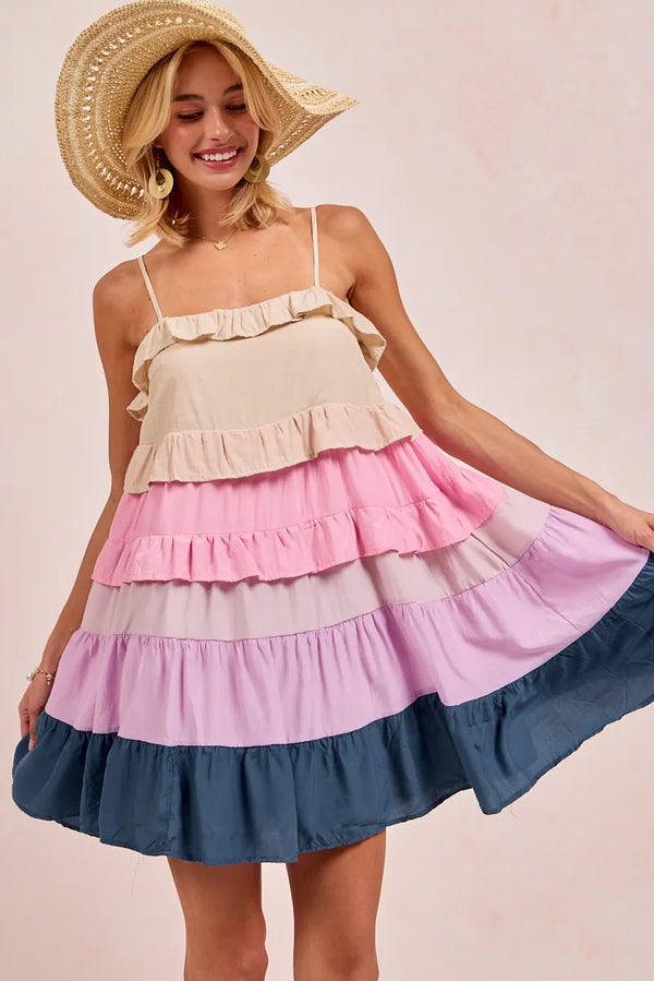 Bibi Color Blocked Tiered Dress.