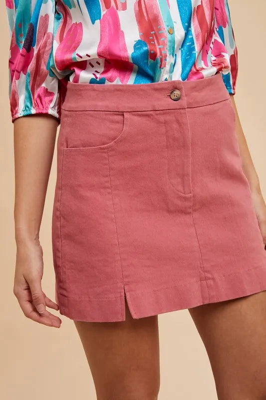Annie Wear Comfort Stretch Cotton Slit Detailed Mini Skirt.