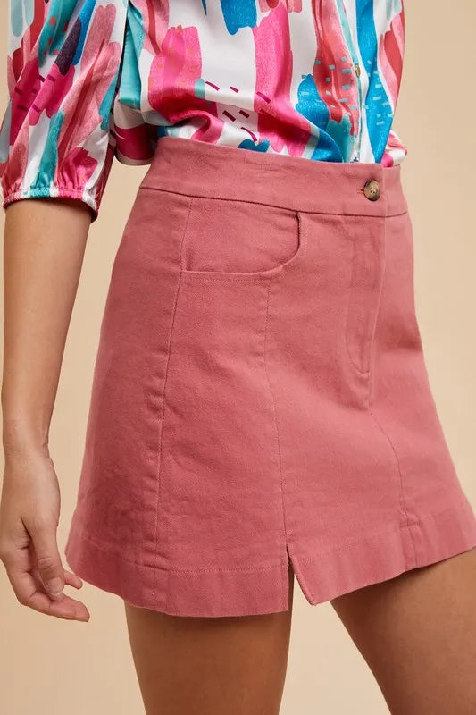 Annie Wear Comfort Stretch Cotton Slit Detailed Mini Skirt.