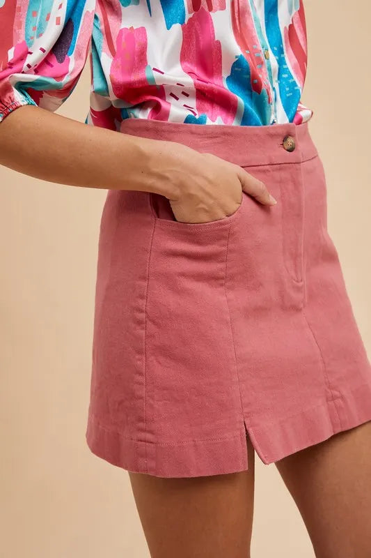 Annie Wear Comfort Stretch Cotton Slit Detailed Mini Skirt.