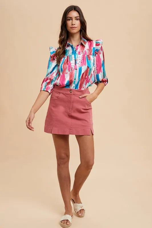Annie Wear Comfort Stretch Cotton Slit Detailed Mini Skirt.