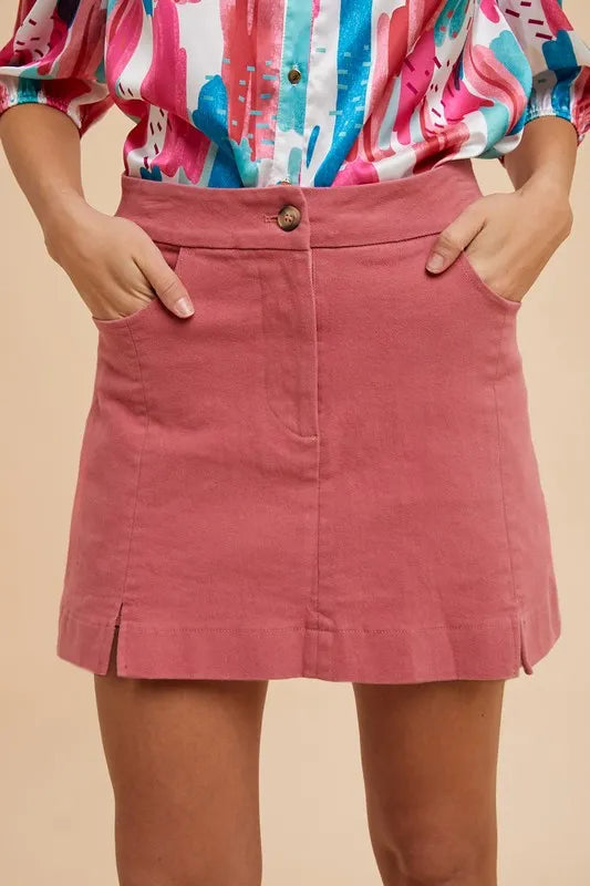 Annie Wear Comfort Stretch Cotton Slit Detailed Mini Skirt.