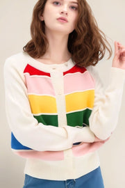 Contrast button down long sleeve cardigan.