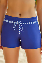 Contrast Drawstring Swim Bottoms in Royal Blue. Women's mid-waist swimsuit with moderate stretch. Perfect for swimming!