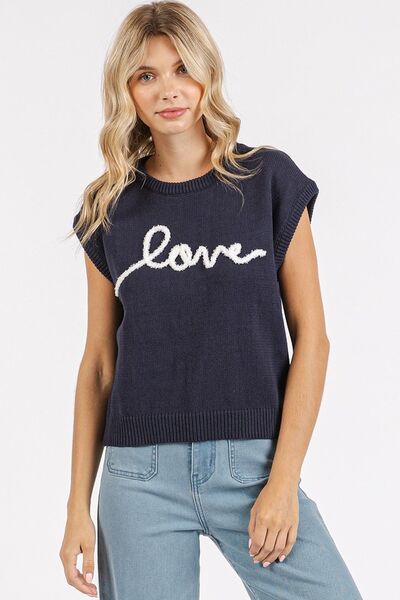 Mittoshop contrast letter round neck cap sleeve knit top.