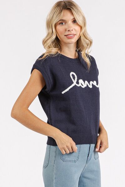 Mittoshop contrast letter round neck cap sleeve knit top.