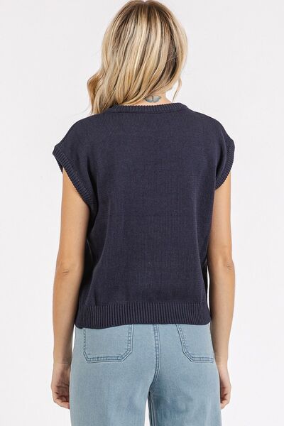Mittoshop contrast letter round neck cap sleeve knit top.