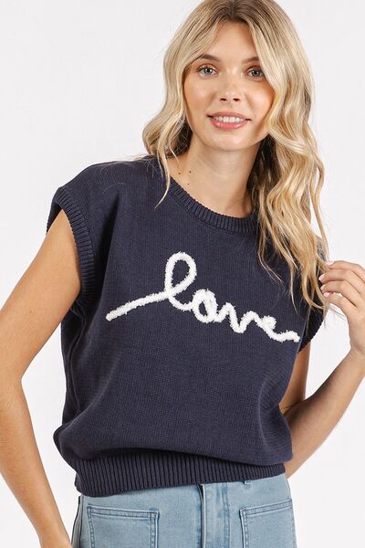 Mittoshop contrast letter round neck cap sleeve knit top.