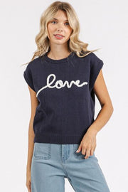 Mittoshop contrast letter round neck cap sleeve knit top.