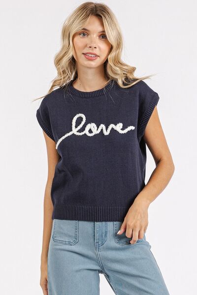 Mittoshop contrast letter round neck cap sleeve knit top.