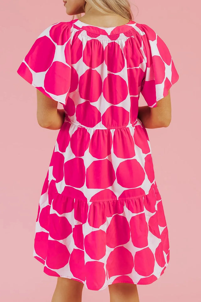 Contrast Notched Flutter Sleeve Dress.