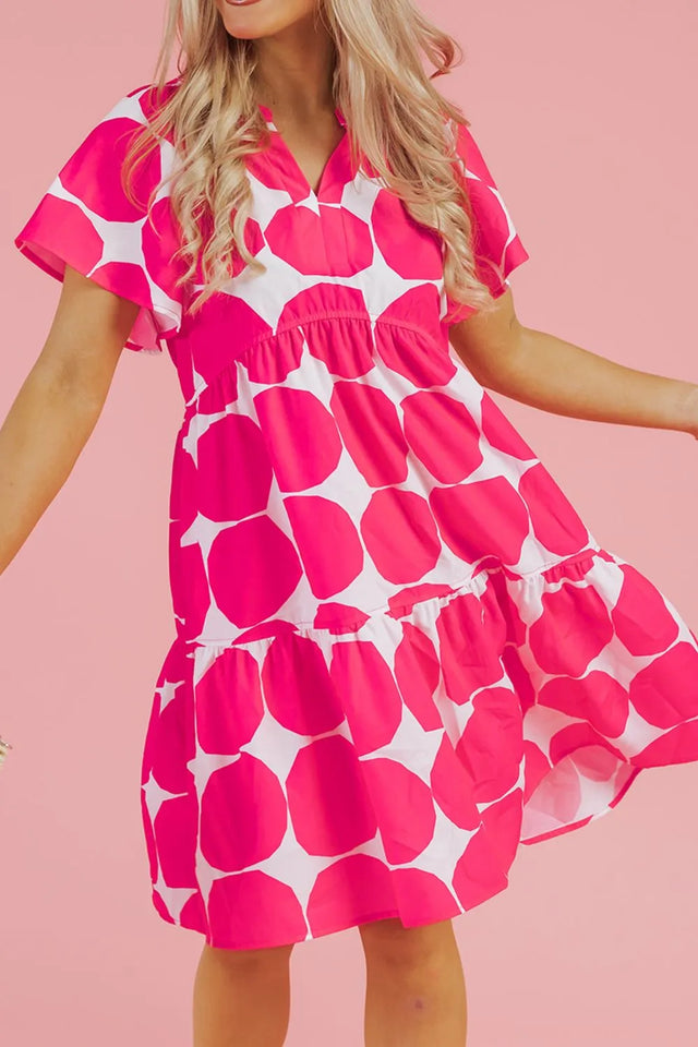 Contrast Notched Flutter Sleeve Dress.
