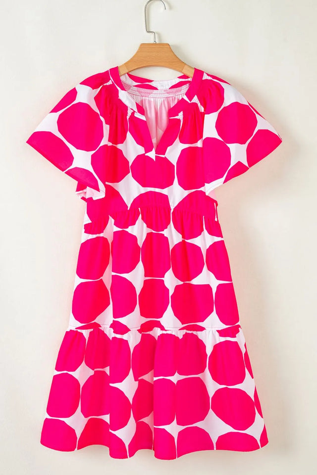 Contrast Notched Flutter Sleeve Dress.