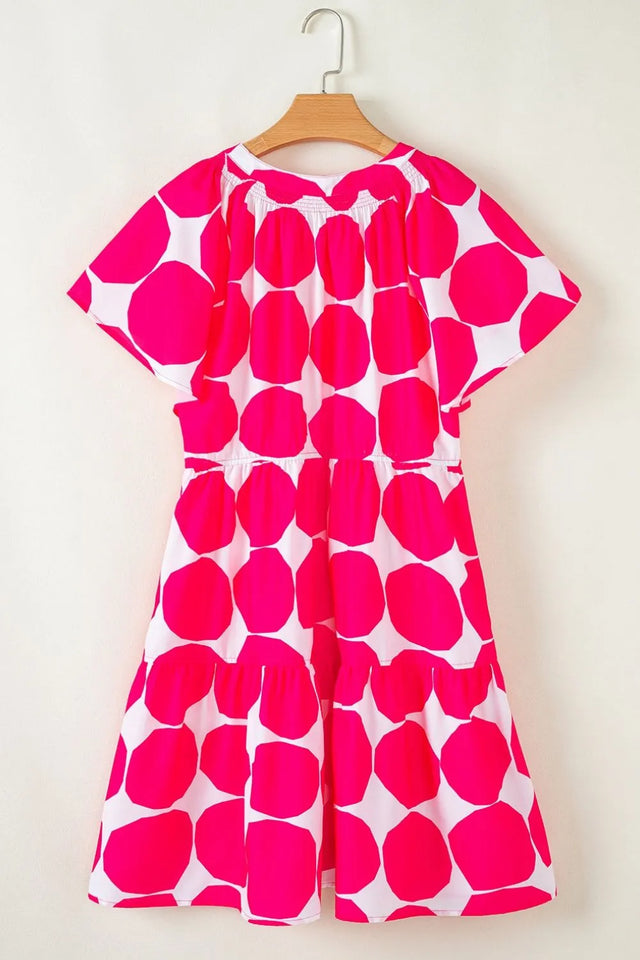 Contrast Notched Flutter Sleeve Dress.