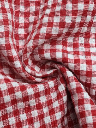 Contrast plaid square neck tank top with tie detail.