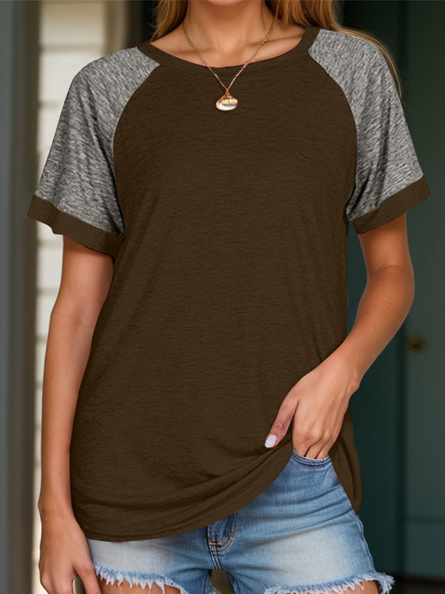 Contrast Round Neck Short Sleeve T-Shirt