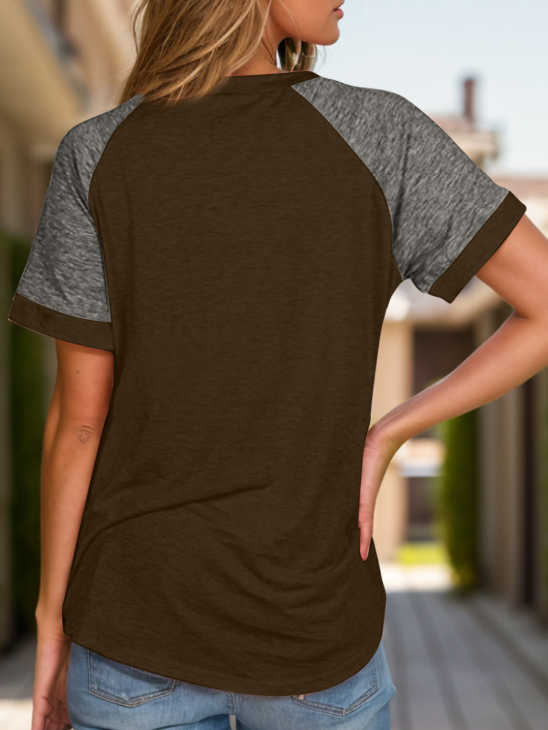 Contrast Round Neck Short Sleeve T-Shirt