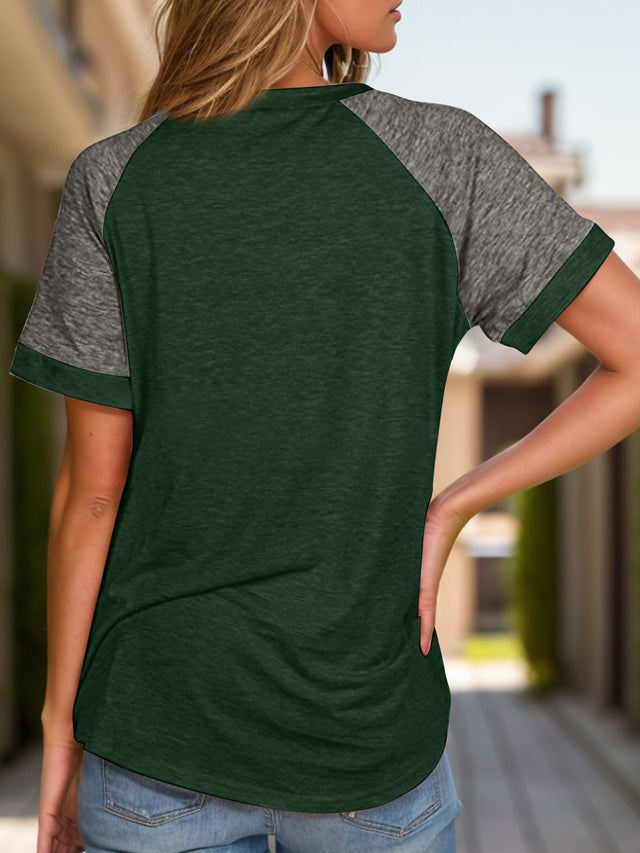 Contrast Round Neck Short Sleeve T-Shirt