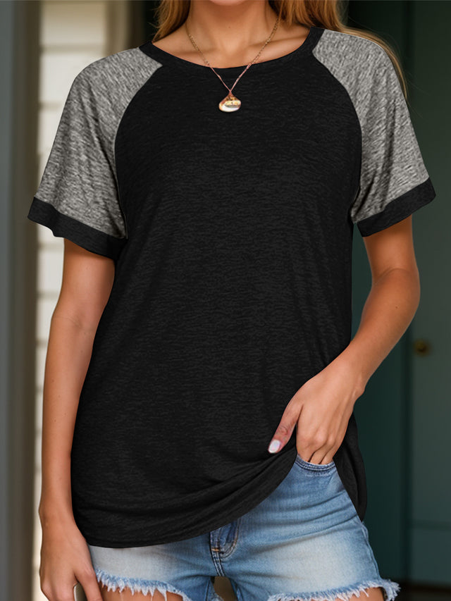 Contrast Round Neck Short Sleeve T-Shirt