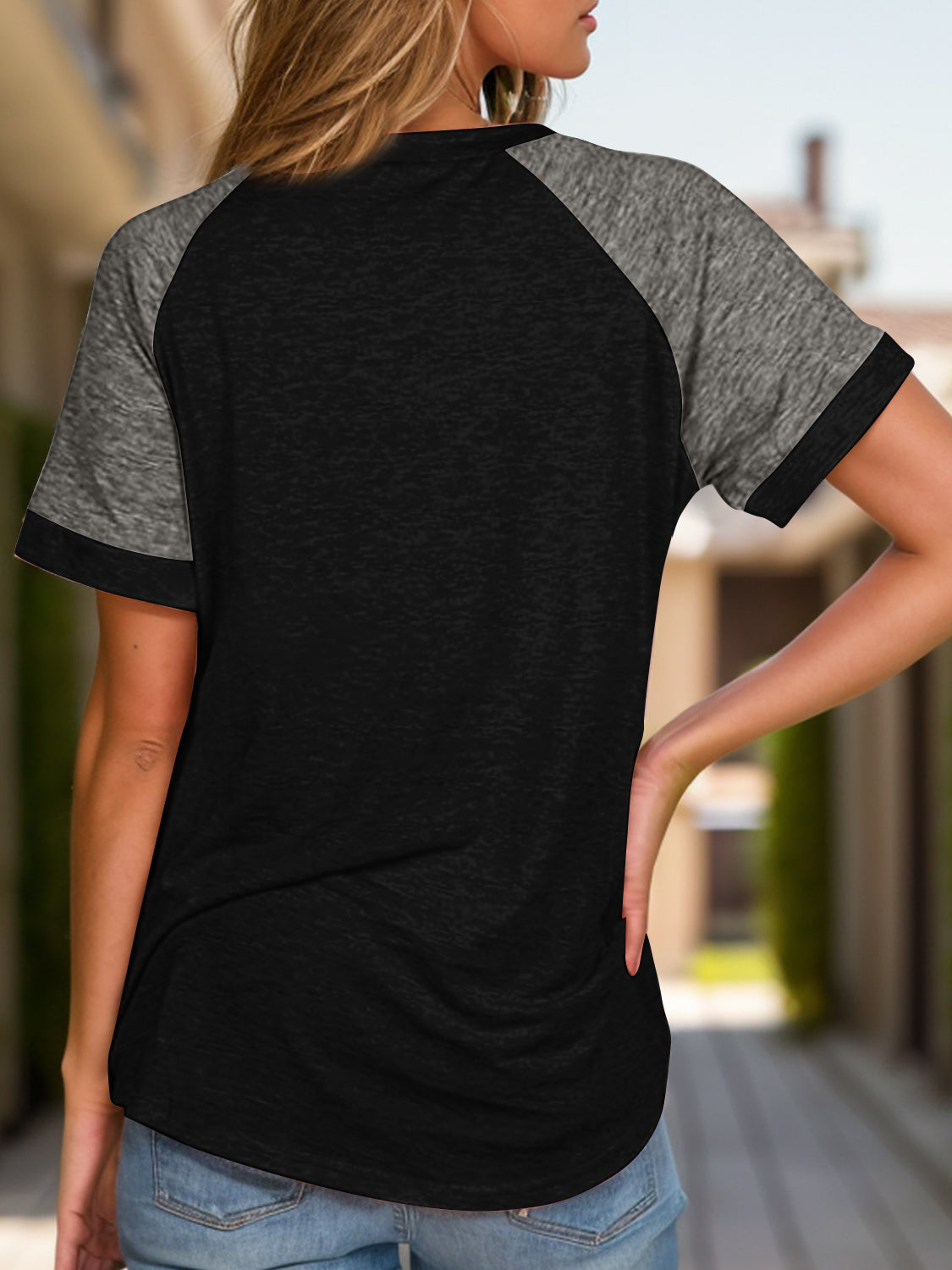 Contrast Round Neck Short Sleeve T-Shirt