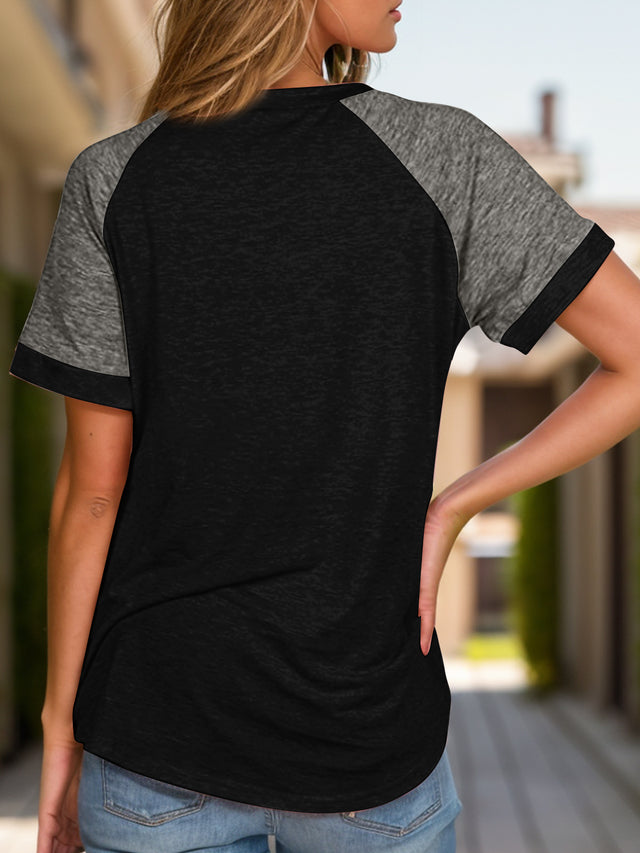 Contrast Round Neck Short Sleeve T-Shirt