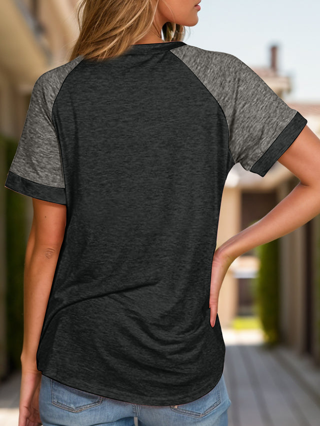 Contrast Round Neck Short Sleeve T-Shirt