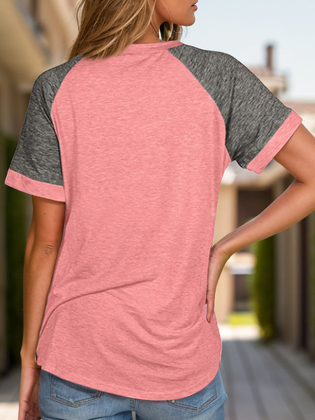Contrast Round Neck Short Sleeve T-Shirt