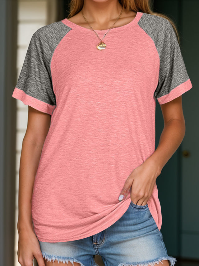 Contrast Round Neck Short Sleeve T-Shirt