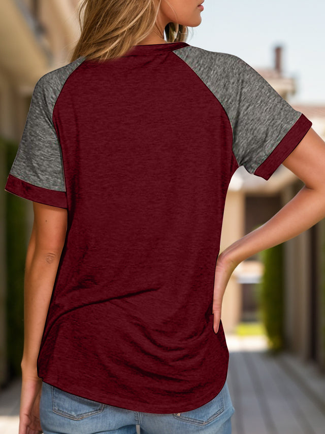 Contrast Round Neck Short Sleeve T-Shirt