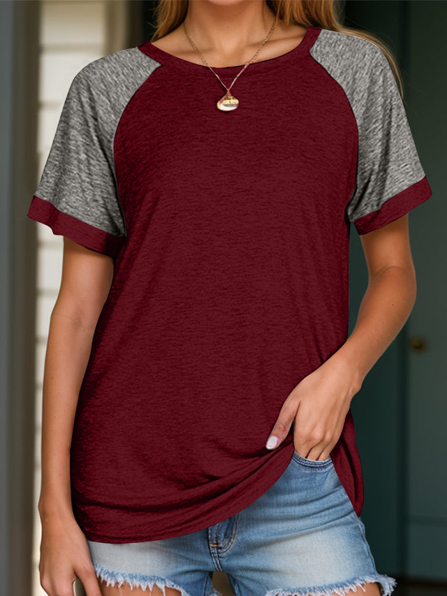 Contrast Round Neck Short Sleeve T-Shirt