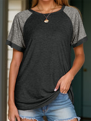 Contrast Round Neck Short Sleeve T-Shirt