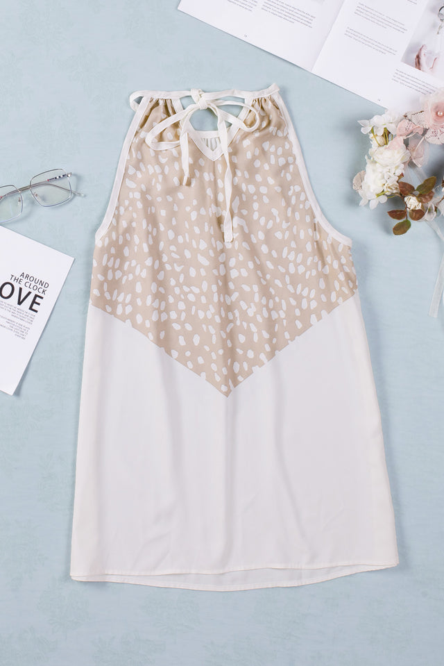 Contrast round neck tie back sleeveless top, opaque.
