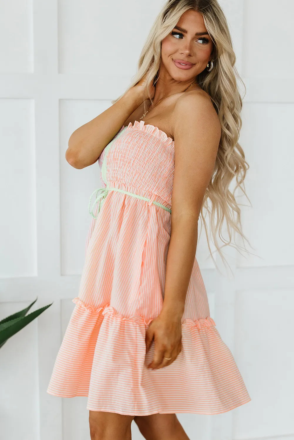 Contrast Smocked Tube Mini Dress.