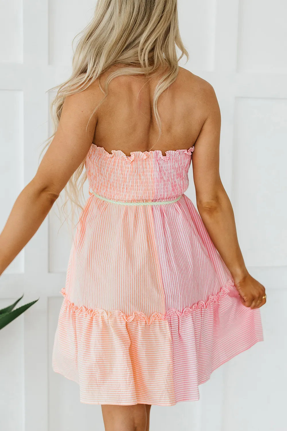 Contrast Smocked Tube Mini Dress.