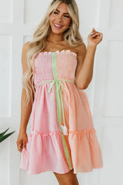 Contrast Smocked Tube Mini Dress.