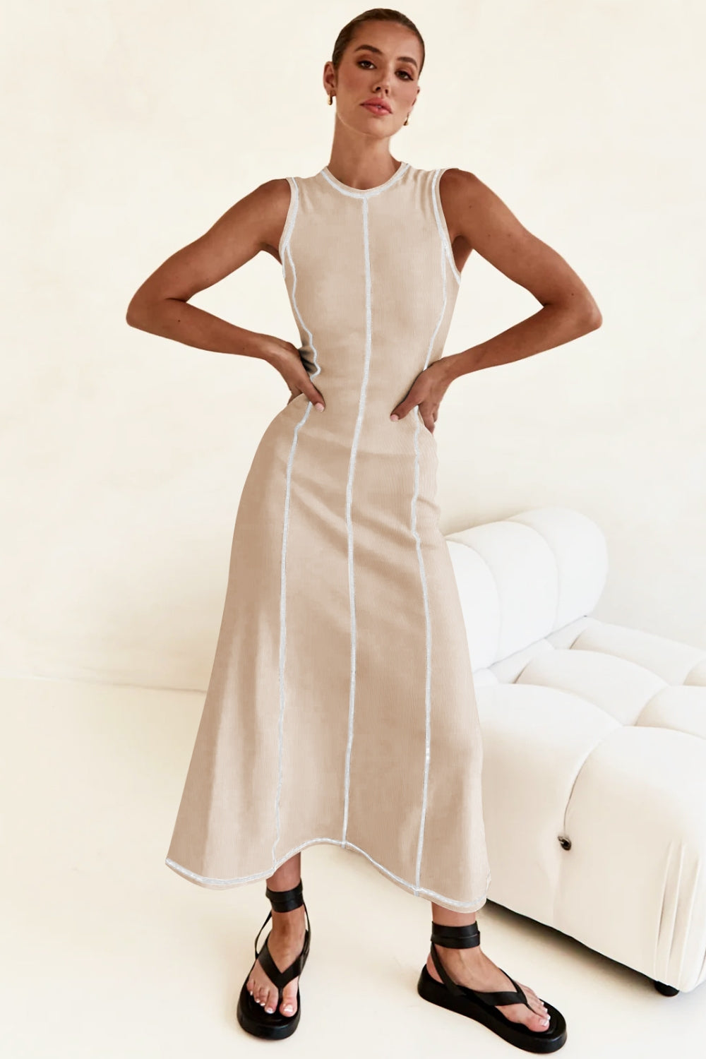 Contrast Stitching Maxi Tank Dress.