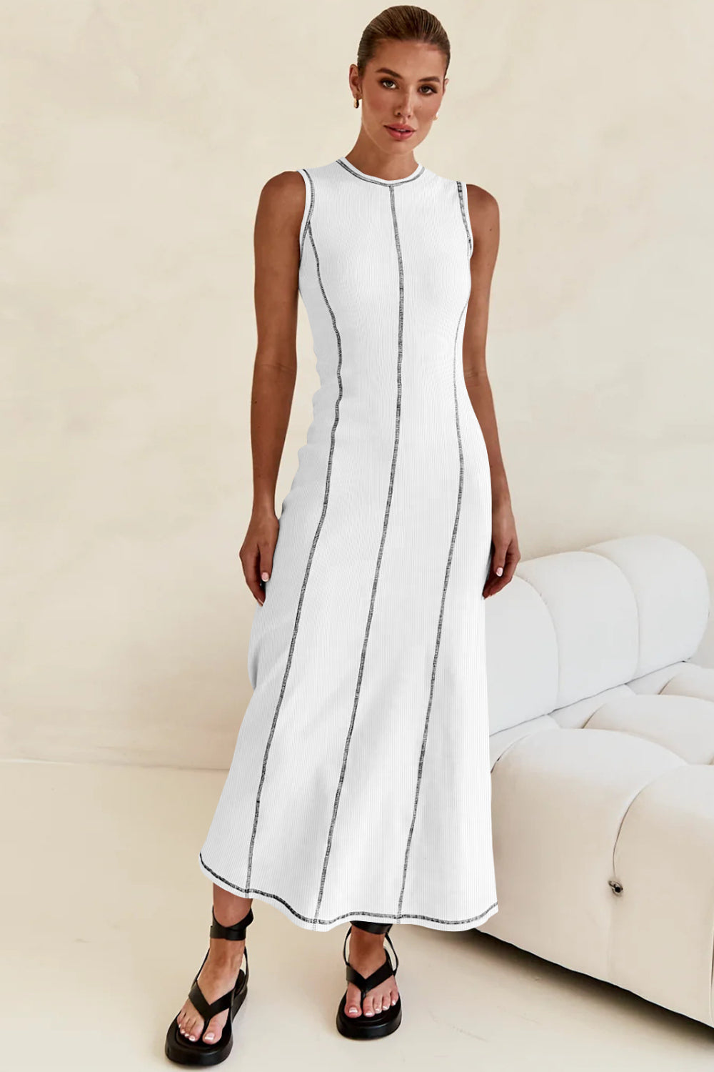 Contrast Stitching Maxi Tank Dress.