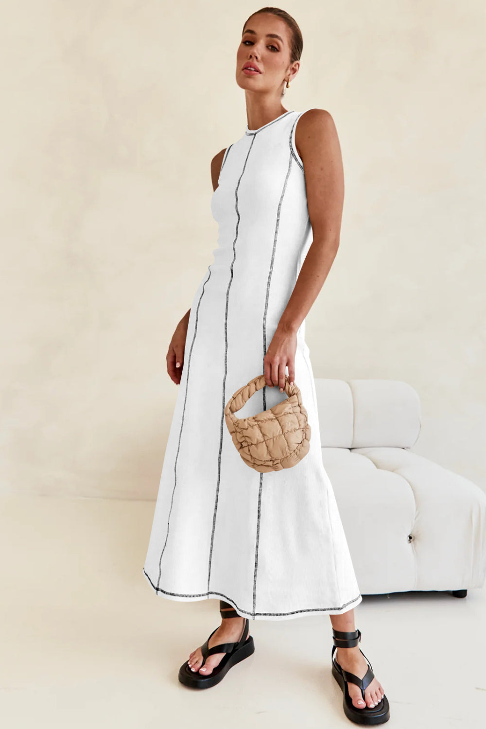 Contrast Stitching Maxi Tank Dress.