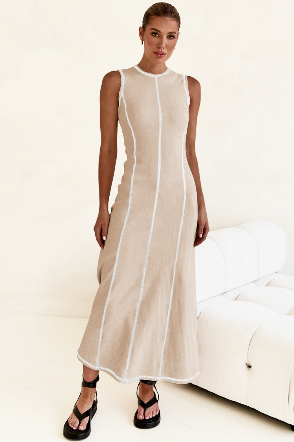 Contrast Stitching Maxi Tank Dress.