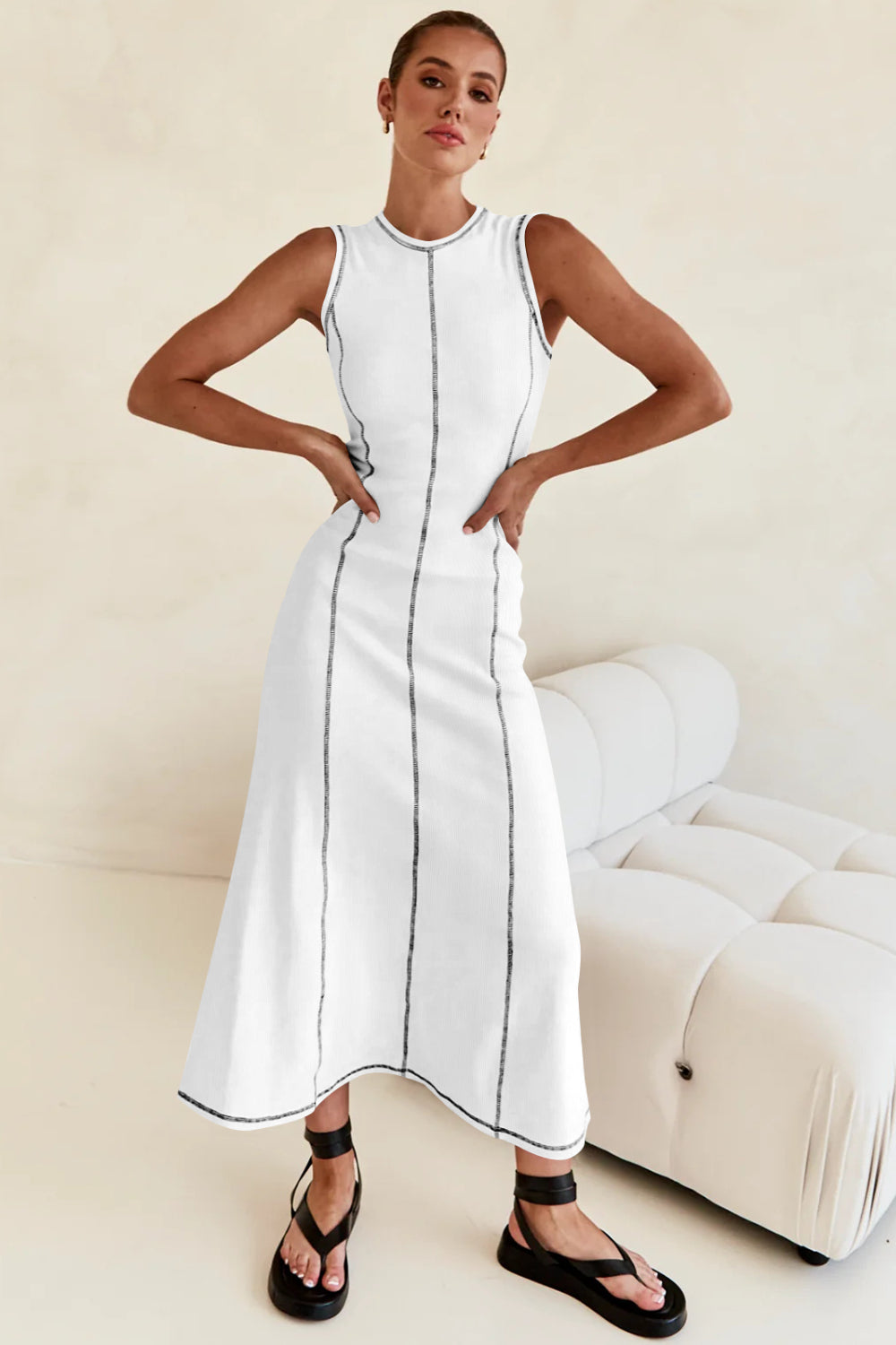 Contrast Stitching Maxi Tank Dress.