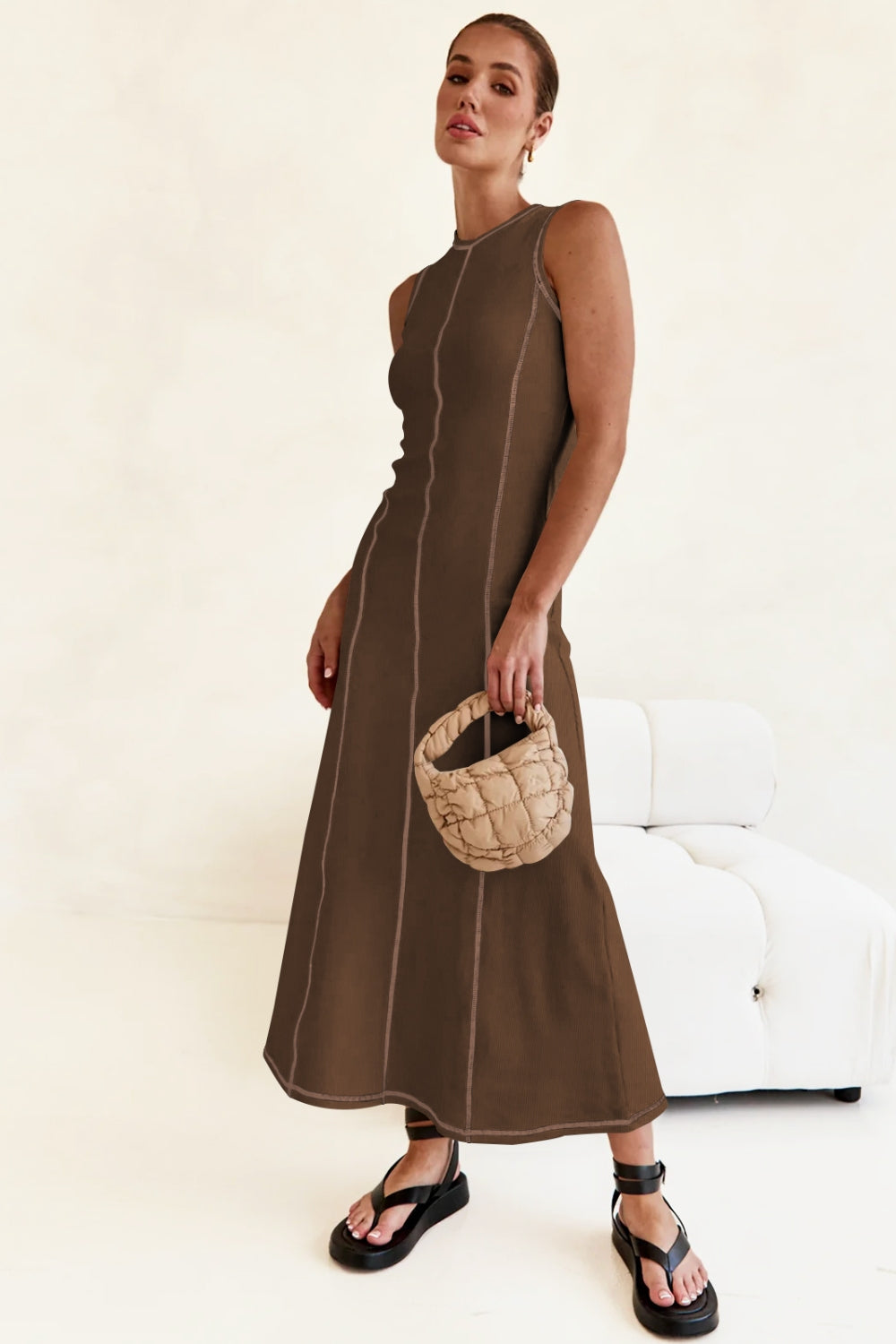 Contrast Stitching Maxi Tank Dress.