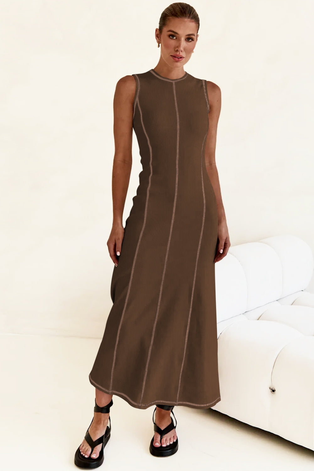 Contrast Stitching Maxi Tank Dress.