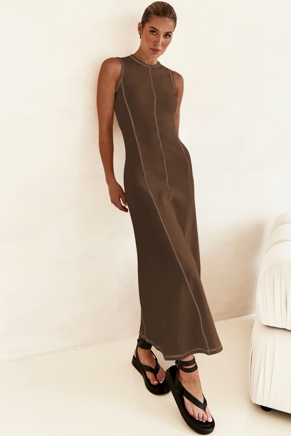 Contrast Stitching Maxi Tank Dress.