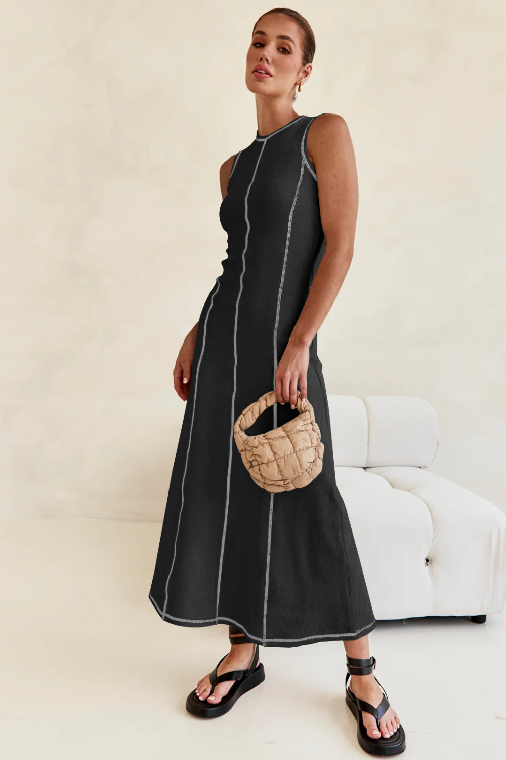 Contrast Stitching Maxi Tank Dress.