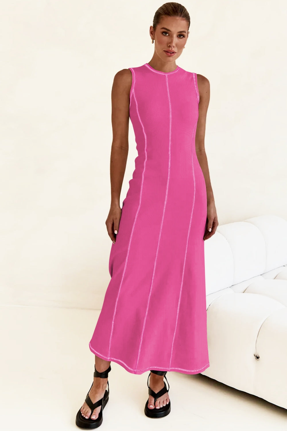 Contrast Stitching Maxi Tank Dress.