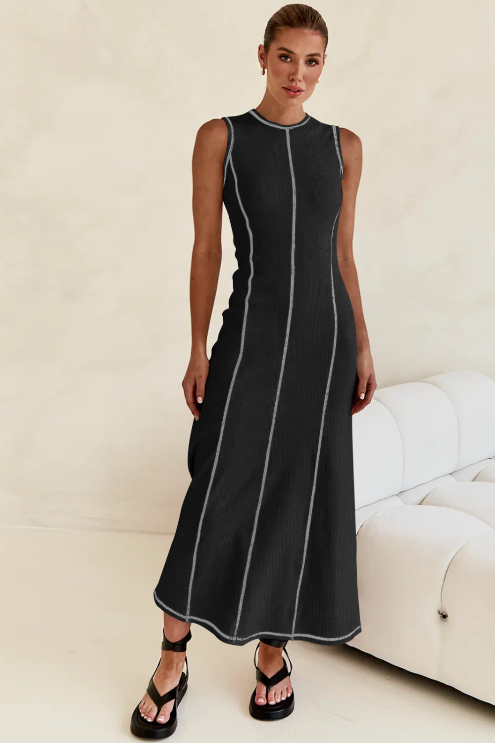Contrast Stitching Maxi Tank Dress.