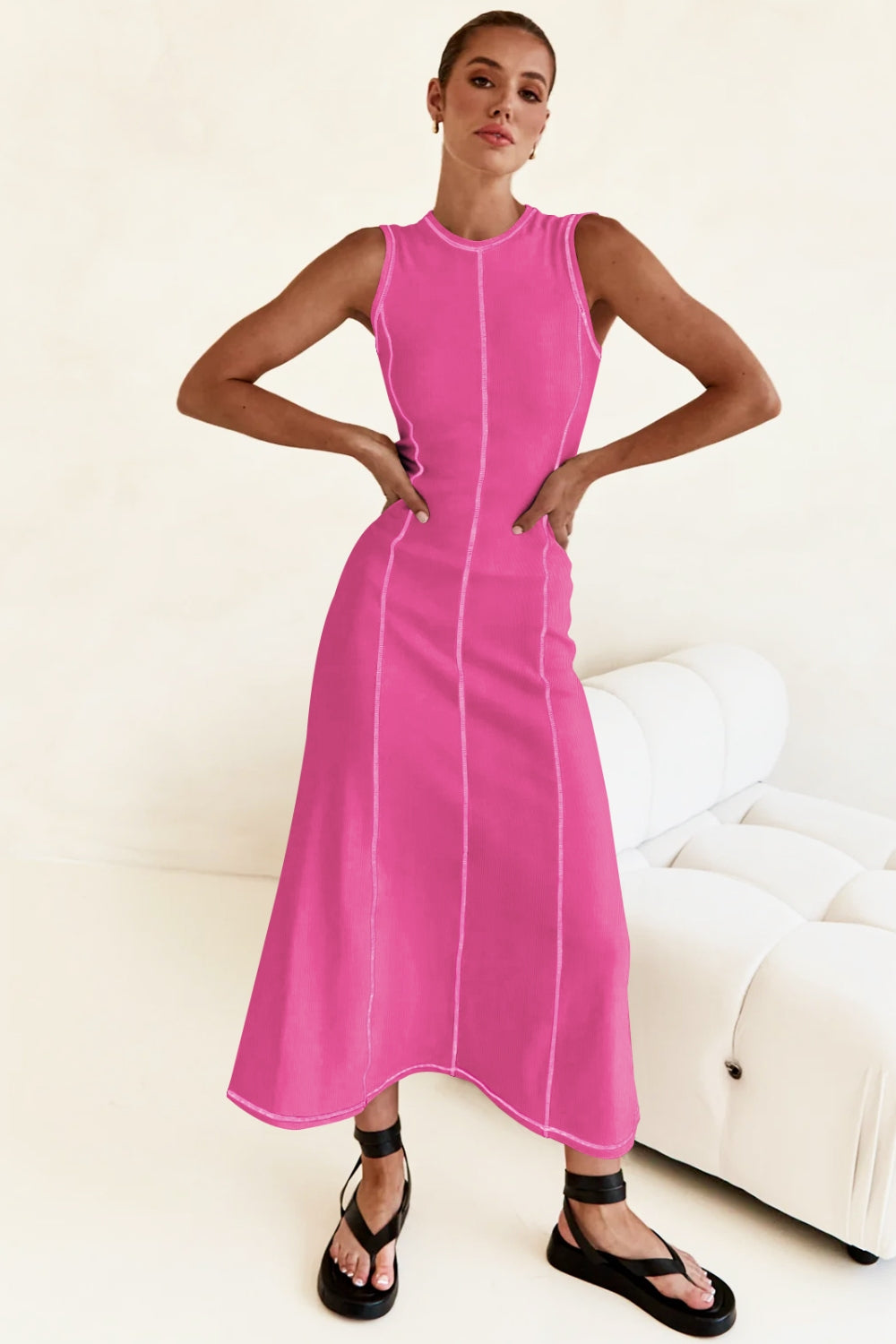 Contrast Stitching Maxi Tank Dress.