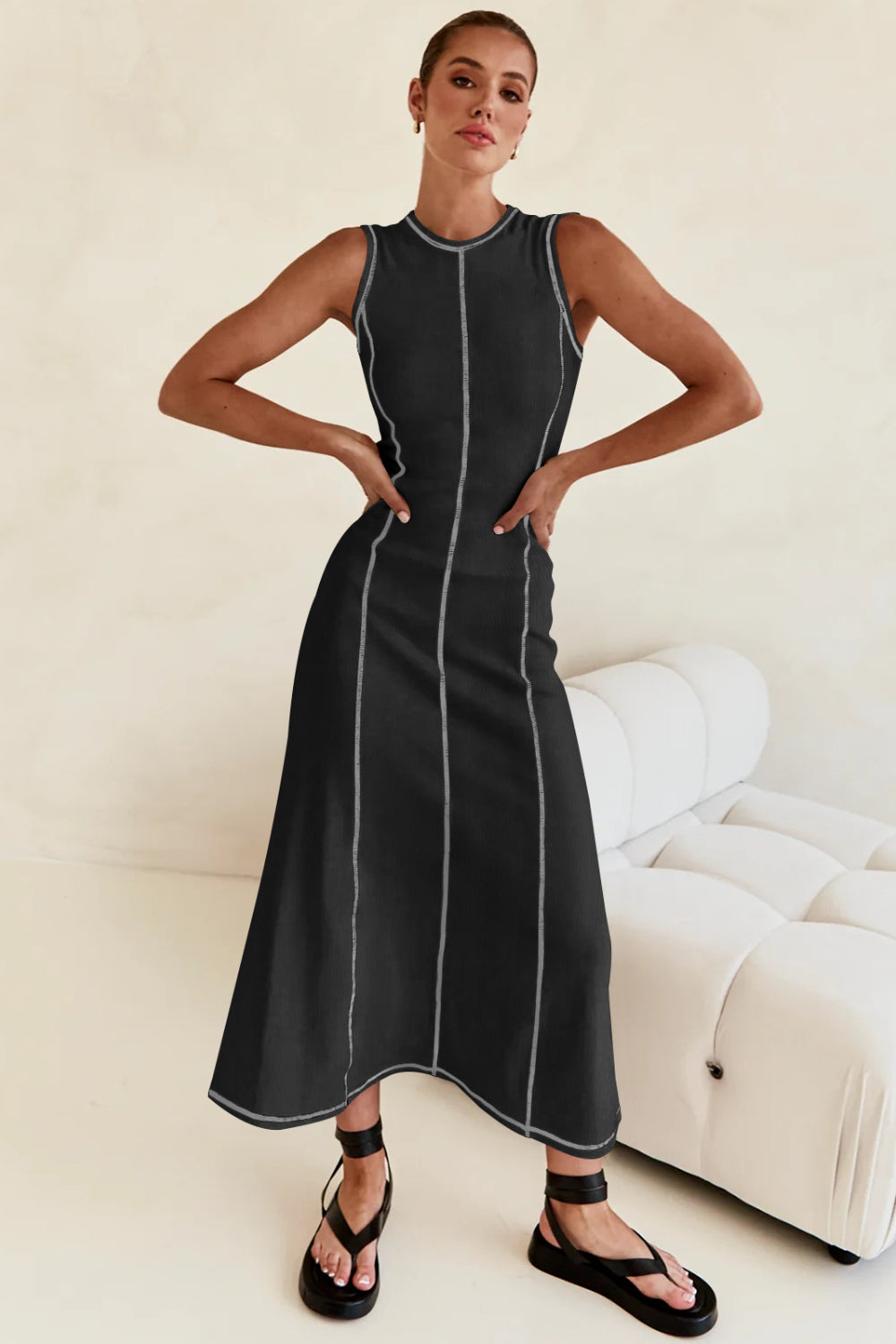 Contrast Stitching Maxi Tank Dress.